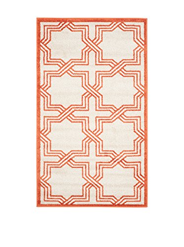 SAFAVIEH Geometrisch Drinnen & Draussen - Amherst Collection, Kurzer Flor, Elfenbein und Orange, 91 X 152 cm von Safavieh