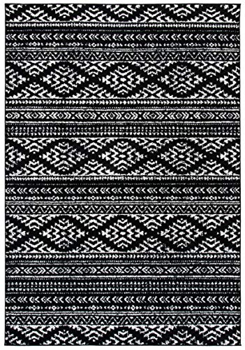 Safavieh Boho Chic Teppich für Wohnzimmer, Esszimmer, Schlafzimmer - Tulum Collection, Kurzer Flor, Schwarz und Elfenbein, 122 X 183 cm von Safavieh