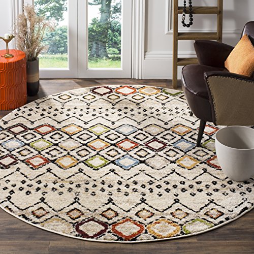 SAFAVIEH Boho Chic Teppich für Wohnzimmer, Esszimmer, Schlafzimmer - Amsterdam Collection, Kurzer Flor, Elfenbein und Multi, 91 X 91 cm von Safavieh