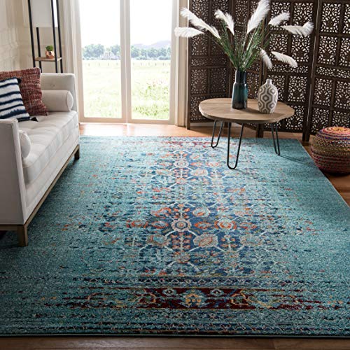 Safavieh Boho Chic Teppich für Wohnzimmer, Esszimmer, Schlafzimmer - Monaco Collection, Kurzer Flor, Blau und Multi, 200 x 200 cm von Safavieh