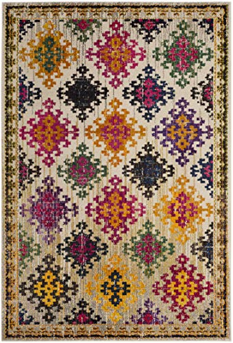 Safavieh Boho Chic Teppich für Wohnzimmer, Esszimmer, Schlafzimmer - Monaco Collection, Kurzer Flor, Elfenbein und Multi, 61 X 91 cm von Safavieh