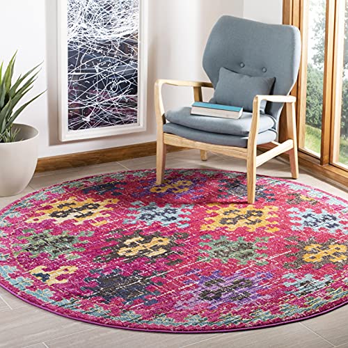 SAFAVIEH Boho Teppich für Wohnzimmer, Esszimmer, Schlafzimmer - Monaco Collection, Kurzer Flor, Fuchsia und Multi, 200 x 200 cm SAFAVIEH Boho Teppich für Wohnzimmer, Esszimmer, Schlafzimmer - Monaco Collection, Kurzer Flor, Fuchsia und Multi, 200 x 200 cm von Safavieh