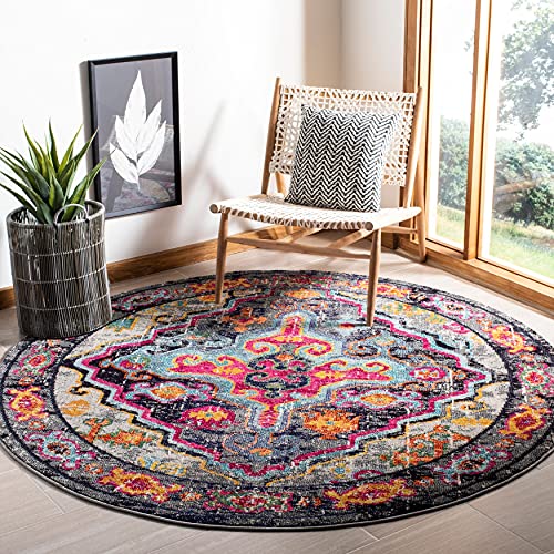 Safavieh Boho Chic Teppich für Wohnzimmer, Esszimmer, Schlafzimmer - Monaco Collection, Kurzer Flor, Grau und Fuchsia, 200 x 200 cm von Safavieh