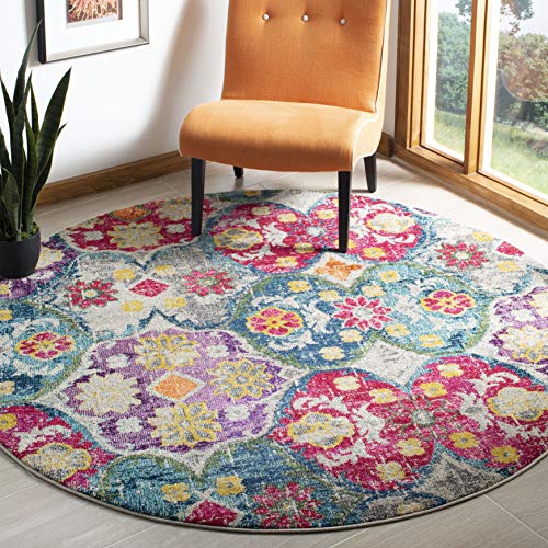 Safavieh Boho Chic Teppich für Wohnzimmer, Esszimmer, Schlafzimmer - Monaco Collection, Kurzer Flor, Grau und Fuchsia, 200 x 200 cm von Safavieh