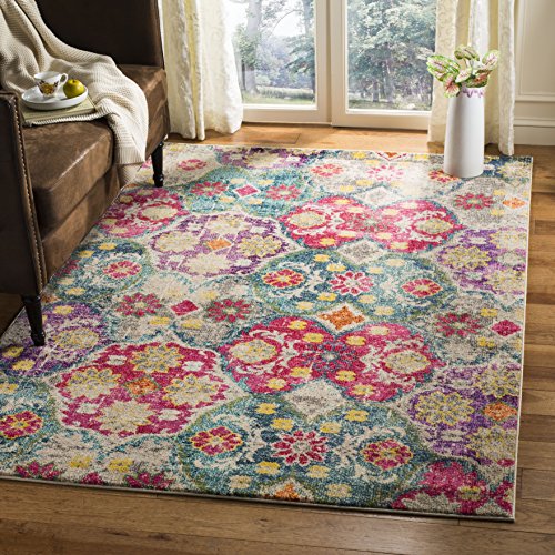 Safavieh Boho Chic Teppich für Wohnzimmer, Esszimmer, Schlafzimmer - Monaco Collection, Kurzer Flor, Grau und Fuchsia, 240 x 300 cm von Safavieh