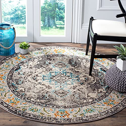 Safavieh Boho Chic Teppich für Wohnzimmer, Esszimmer, Schlafzimmer - Monaco Collection, Kurzer Flor, Grau und Hellblau, 120 x 120 cm von Safavieh