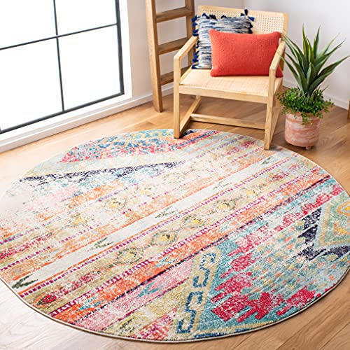 SAFAVIEH Boho Chic Teppich für Wohnzimmer, Esszimmer, Schlafzimmer - Monaco Collection, Kurzer Flor, Multi, 122 X 122 cm von Safavieh