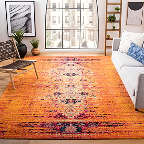 Safavieh Boho Chic Teppich für Wohnzimmer, Esszimmer, Schlafzimmer - Monaco Collection, Kurzer Flor, Orange und Multi, 90 x 150 cm von Safavieh