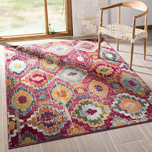 Safavieh Boho Chic Teppich für Wohnzimmer, Esszimmer, Schlafzimmer - Monaco Collection, Kurzer Flor, Rot und Blau, 200 x 300 cm von Safavieh