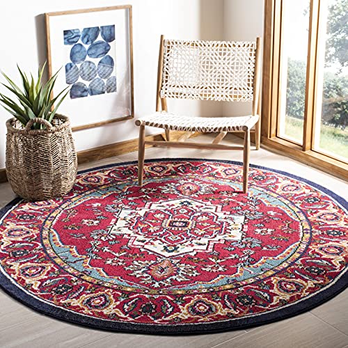 SAFAVIEH Boho Chic Teppich für Wohnzimmer, Esszimmer, Schlafzimmer - Monaco Collection, Kurzer Flor, Rot und Türkis, 200 x 200 cm von Safavieh