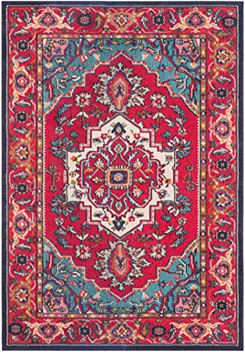 SAFAVIEH Boho Teppich für Wohnzimmer, Esszimmer, Schlafzimmer - Monaco Collection, Kurzer Flor, Rot und Türkis, 61 X 91 cm von Safavieh