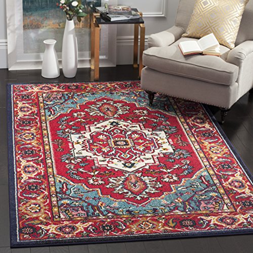 SAFAVIEH Boho Chic Teppich für Wohnzimmer, Esszimmer, Schlafzimmer - Monaco Collection, Kurzer Flor, Rot und Türkis, 91 X 152 cm von Safavieh