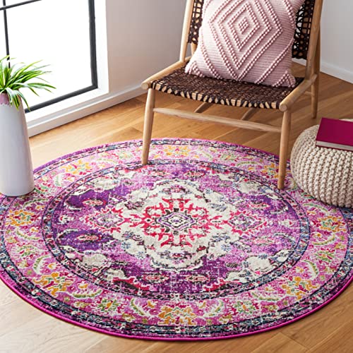 SAFAVIEH Boho Chic Teppich für Wohnzimmer, Esszimmer, Schlafzimmer - Monaco Collection, Kurzer Flor, Violett und Fuchsia, 120 x 120 cm von Safavieh