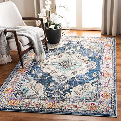 SAFAVIEH Boho Chic Teppich für Wohnzimmer, Esszimmer, Schlafzimmer - Monaco Collection, Kurzer Flor, Violett und Hellblau, 122 X 122 cm von Safavieh