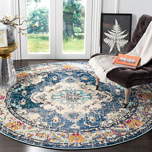 Safavieh Boho Chic Teppich für Wohnzimmer, Esszimmer, Schlafzimmer - Monaco Collection, Kurzer Flor, Violett und Hellblau, 122 X 122 cm von Safavieh