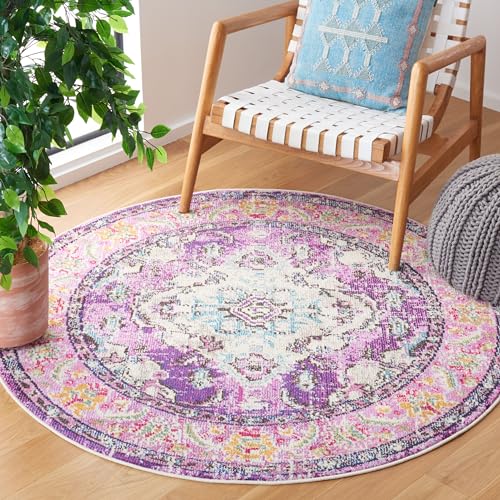 Safavieh Boho Chic Teppich für Wohnzimmer, Esszimmer, Schlafzimmer - Monaco Collection, Kurzer Flor, Violett und Hellblau, 122 X 122 cm von Safavieh