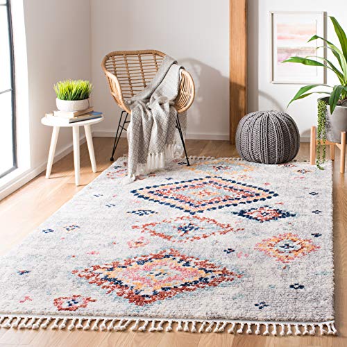 Safavieh Boho Chic Teppich für Wohnzimmer, Esszimmer, Schlafzimmer - Morocco Collection, Kurzer Flor, Creme und Multi, 122 X 183 cm von Safavieh