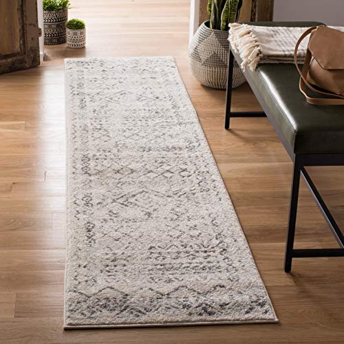 Safavieh Boho Chic Teppich für Wohnzimmer, Esszimmer, Schlafzimmer - Tulum Collection, Kurzer Flor, Elfenbein und Grau, 62 x 240 cm von Safavieh