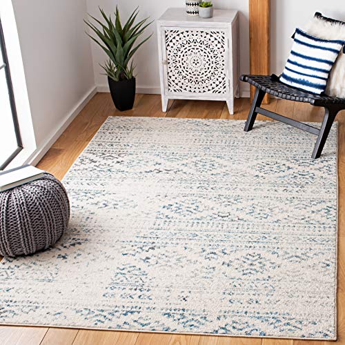 Safavieh Boho Chic Teppich für Wohnzimmer, Esszimmer, Schlafzimmer - Tulum Collection, Kurzer Flor, Elfenbein und Türkis, 122 X 183 cm von Safavieh