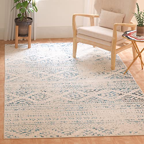 Safavieh Boho Chic Teppich für Wohnzimmer, Esszimmer, Schlafzimmer - Tulum Collection, Kurzer Flor, Elfenbein und Türkis, 183 X 274 cm von Safavieh