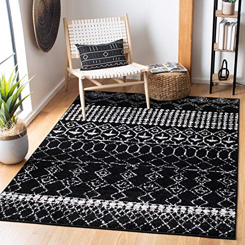 Safavieh Boho Chic Teppich für Wohnzimmer, Esszimmer, Schlafzimmer - Tulum Collection, Kurzer Flor, Schwarz und Elfenbein, 91 X 152 cm von Safavieh