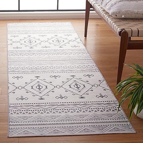 SAFAVIEH Boho Teppich für Maschinenwaschbar und rutschfest - Ideal für stark frequentierte Bereiche - Arizona Collection, Kurzer Flor, Elfenbein und Schwarz, 160 X 230 cm von Safavieh