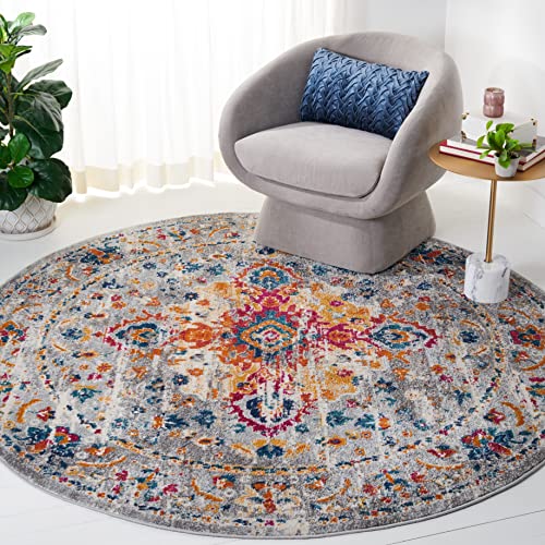 Safavieh Boho Teppich für Wohnzimmer, Esszimmer, Schlafzimmer, Madison Collection, Kurzer Flor, Grau und Fuchsia, 201 x 201 cm von Safavieh