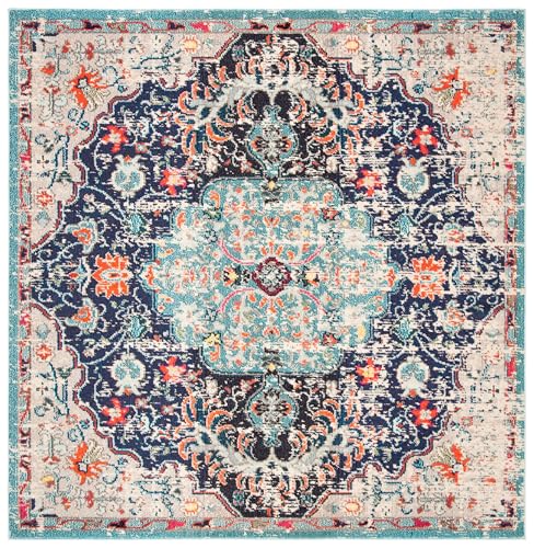 Safavieh Boho Teppich für Wohnzimmer, Esszimmer, Schlafzimmer - Madison Collection, Kurzer Flor, Schwarz und Blaugrün, 122 X 122 cm von Safavieh