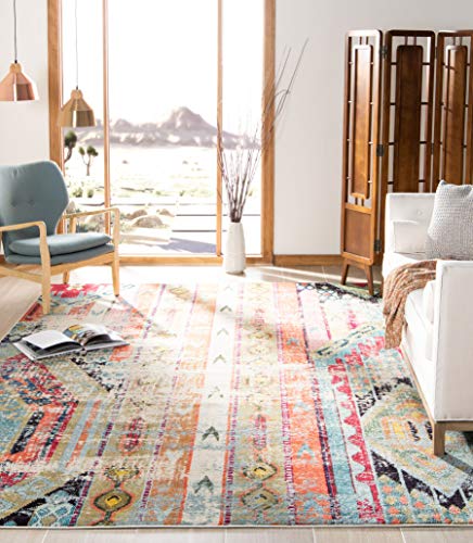 Safavieh Boho Teppich für Wohnzimmer, Esszimmer, Schlafzimmer - Monaco Collection, Kurzer Flor, Multi, 91 X 152 cm von Safavieh