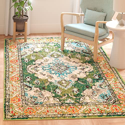 Safavieh Boho Teppich für Wohnzimmer, Esszimmer, Schlafzimmer - Monaco Collection, Kurzer Flor, Waldgrün und Hellblau, 183 X 244 cm Safavieh Boho Teppich für Wohnzimmer, Esszimmer, Schlafzimmer - Monaco Collection, Kurzer Flor, Waldgrün und Hellblau, 183 X 244 cm von Safavieh