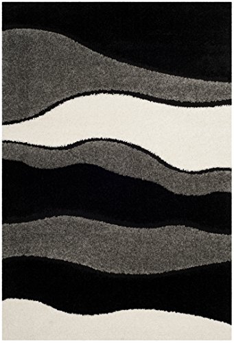 SAFAVIEH Zottelig Teppich für Wohnzimmer, Esszimmer, Schlafzimmer - Florida Shag Collection, Hoher Flor, Grau und Schwarz, 160 X 229 cm von Safavieh