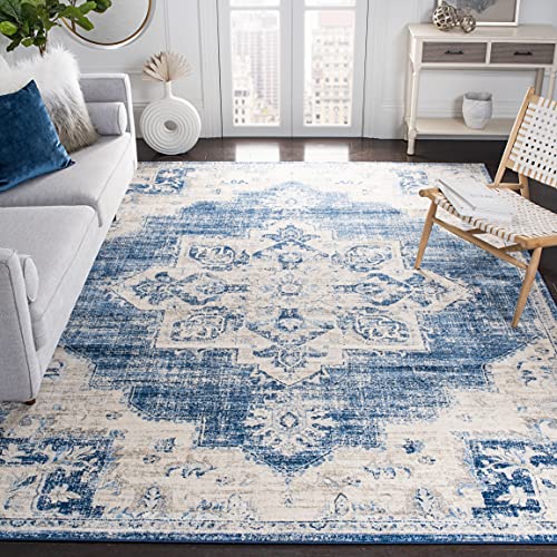 SAFAVIEH Traditionell Teppich für Wohnzimmer, Esszimmer, Schlafzimmer - Brentwood Collection, Kurzer Flor, Elfenbein und Marineblau, 122 X 183 cm von Safavieh