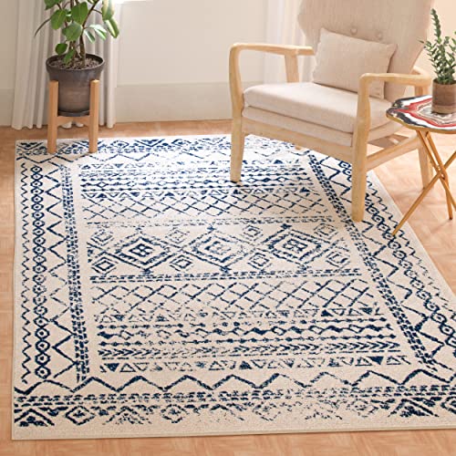 SAFAVIEH Boho Chic Teppich für Wohnzimmer, Esszimmer, Schlafzimmer - Tulum Collection, Kurzer Flor, Elfenbein und Marineblau, 122 X 183 cm von Safavieh