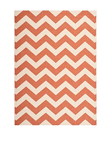 SAFAVIEH Chevron Teppich für Drinnen & Draussen - Courtyard Collection, Kurzer Flor, Terrakotta und Beige, 160 X 231 cm von Safavieh