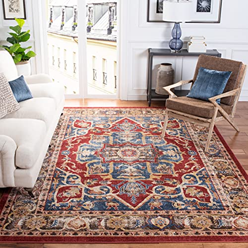 SAFAVIEH Traditionell Distressed Teppich für Wohnzimmer, Esszimmer, Schlafzimmer - Bijar Collection, Kurzer Flor, Rot und Königsblau, 201 X 274 cm von Safavieh