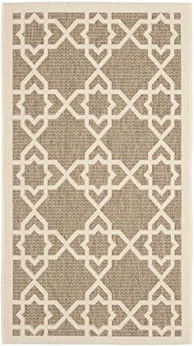 SAFAVIEH Zeitgenössische Teppich für Drinnen & Draussen - Courtyard Collection, Kurzer Flor, Braun und Beige, 61 X 109 cm von Safavieh