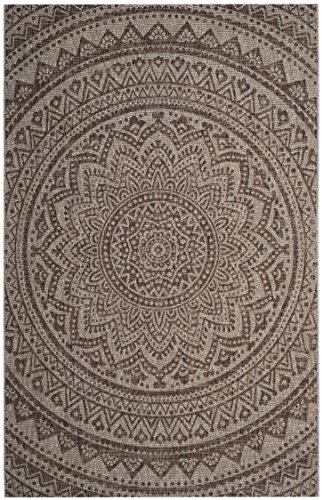 SAFAVIEH Zeitgenössische Teppich für Drinnen & Draussen - Courtyard Collection, Kurzer Flor, Hellbeige und Hellbraun, 79 X 152 cm von Safavieh