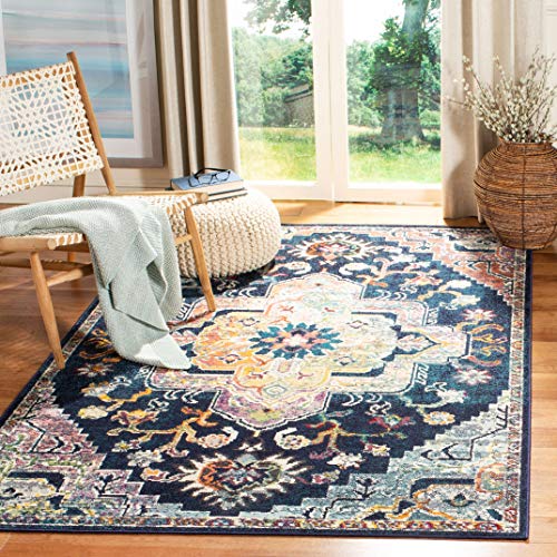 SAFAVIEH Boho Teppich für Wohnzimmer, Esszimmer, Schlafzimmer - Crystal Collection, Kurzer Flor, Marineblau und Fuchsia, 91 X 152 cm SAFAVIEH Boho Teppich für Wohnzimmer, Esszimmer, Schlafzimmer - Crystal Collection, Kurzer Flor, Marineblau und Fuchsia, 91 X 152 cm von Safavieh