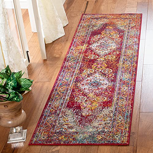 SAFAVIEH Boho Teppich für Wohnzimmer, Esszimmer, Schlafzimmer - Crystal Collection, Kurzer Flor, Hellblau und Fuchsia, 66 X 213 cm SAFAVIEH Boho Teppich für Wohnzimmer, Esszimmer, Schlafzimmer - Crystal Collection, Kurzer Flor, Hellblau und Fuchsia, 66 X 213 cm von Safavieh