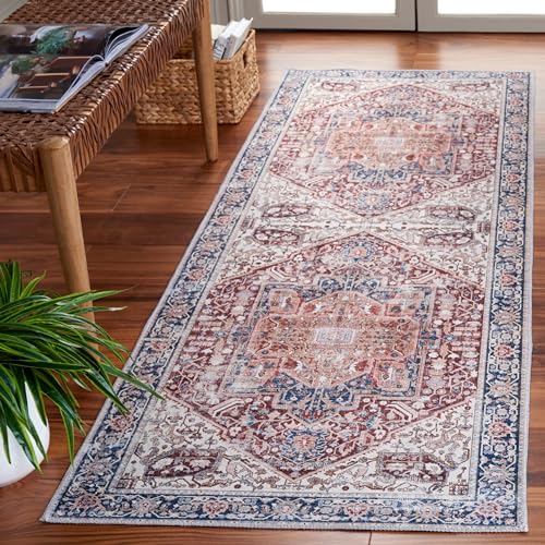 Safavieh Distressed Teppich für Maschinenwaschbar und rutschfest - Ideal für stark frequentierte Bereiche - Arizona Collection, Kurzer Flor, Grün und Beige, 62 X 240 cm von Safavieh