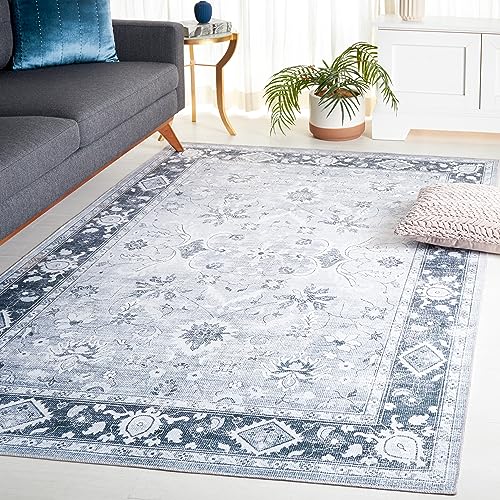 Safavieh Distressed Teppich für Maschinenwaschbar und rutschfest - Ideal für stark frequentierte Bereiche - Arizona Collection, Kurzer Flor, Rot und Blau, 120 X 180 cm von Safavieh