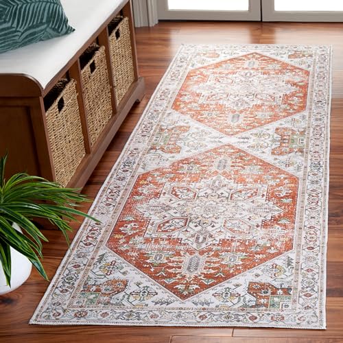 SAFAVIEH Distressed Teppich für Maschinenwaschbar und rutschfest - Ideal für stark frequentierte Bereiche - Arizona Collection, Kurzer Flor, Rot und Elfenbein, 62 X 240 cm SAFAVIEH Distressed Teppich für Maschinenwaschbar und rutschfest - Ideal für stark frequentierte Bereiche - Arizona Collection, Kurzer Flor, Rot und Elfenbein, 62 X 240 cm von Safavieh