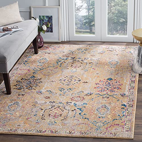 SAFAVIEH Trendige Neu Übergangsweise Teppich für Wohnzimmer, Esszimmer, Schlafzimmer - Bristol Collection, Kurzer Flor, Kamel und Blau, 122 X 183 cm von Safavieh