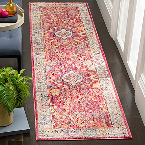 SAFAVIEH Trendige Neu Übergangsweise Teppich für Wohnzimmer, Esszimmer, Schlafzimmer - Bristol Collection, Kurzer Flor, Rose und Hellgrau, 69 X 244 cm von Safavieh