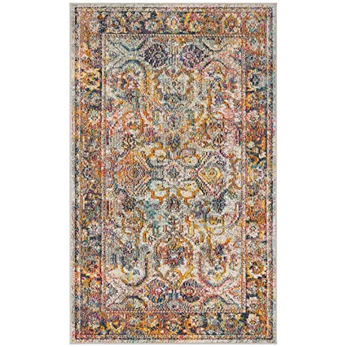 SAFAVIEH Boho Teppich für Wohnzimmer, Esszimmer, Schlafzimmer - Crystal Collection, Kurzer Flor, Hellblau und Orange, 91 X 152 cm von Safavieh