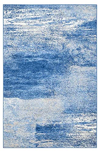 SAFAVIEH Modern abstrakt Teppich für Wohnzimmer, Esszimmer, Schlafzimmer - Adirondack Collection, Kurzer Flor, Silber und Blau, 91 X 152 cm von Safavieh