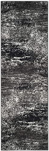 SAFAVIEH Modern abstrakt Teppich für Wohnzimmer, Esszimmer, Schlafzimmer - Adirondack Collection, Kurzer Flor, Silber und Schwarz, 76 X 244 cm von Safavieh