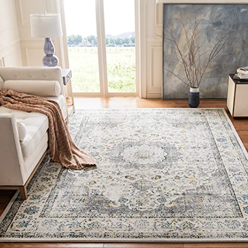 SAFAVIEH Übergangs-Teppich Wohnzimmer, Esszimmer, Schlafzimmer - Evoke Collection, Kurzer Flor, Grau und Gold, 91 X 152 cm von Safavieh