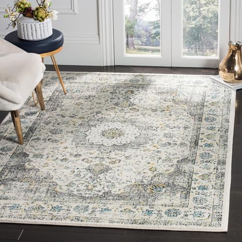 SAFAVIEH Traditionell Teppich für Wohnzimmer, Esszimmer, Schlafzimmer - Evoke Collection, Kurzer Flor, Grau und Gold, 155 X 229 cm von Safavieh