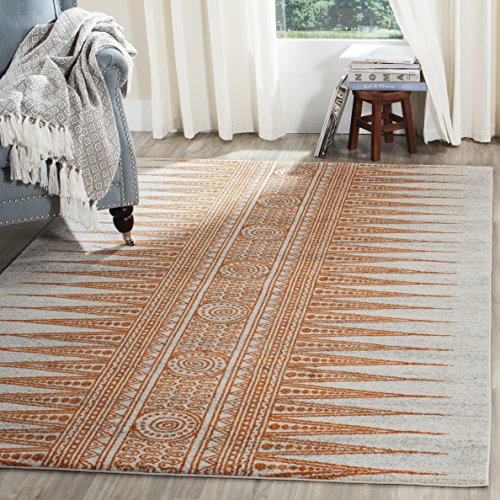 SAFAVIEH Übergangs-Teppich Wohnzimmer, Esszimmer, Schlafzimmer - Evoke Collection, Kurzer Flor, Elfenbein und Orange, 91 X 152 cm von Safavieh